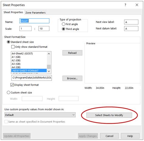 SOLIDWORKS Sheet Format modification for multiple sheets