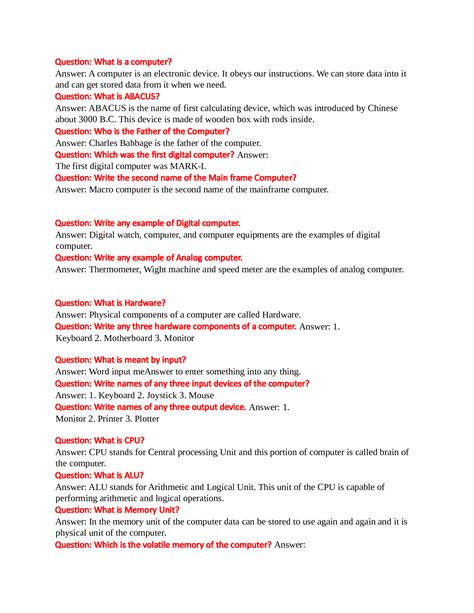 SOLUTION: Most important questions with answers about computer