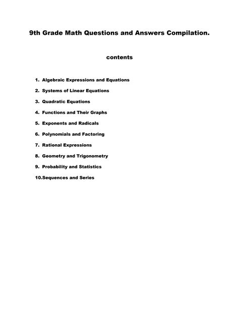 SOLUTION 9th grade math questions and answers compilation. Studypool