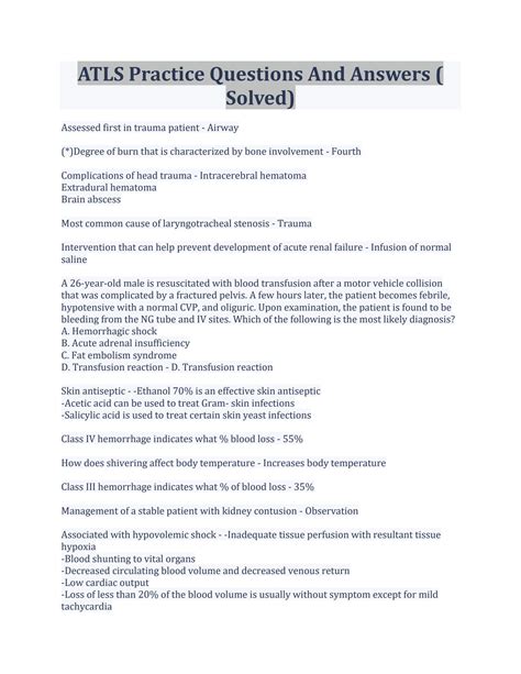 SOLUTION Atls practice questions and answers Studypool