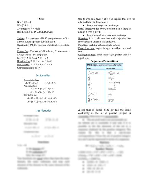 SOLUTION CSCI 243 Discrete Mathematics Set Theory Cheat Sheet Studypool
