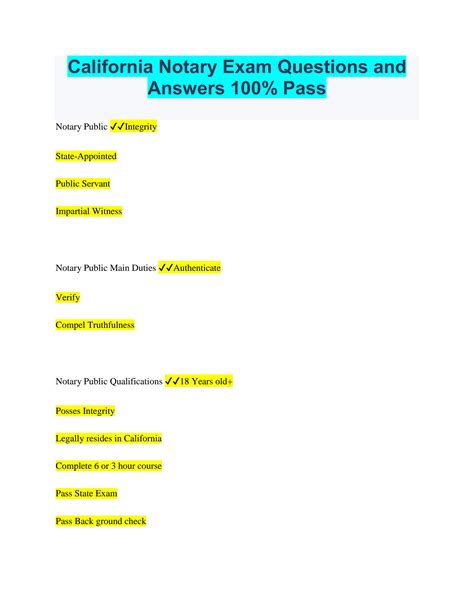 SOLUTION California notary exam questions and answers 100 Studypool