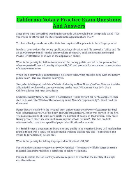 SOLUTION California notary public exam questions with answers graded a