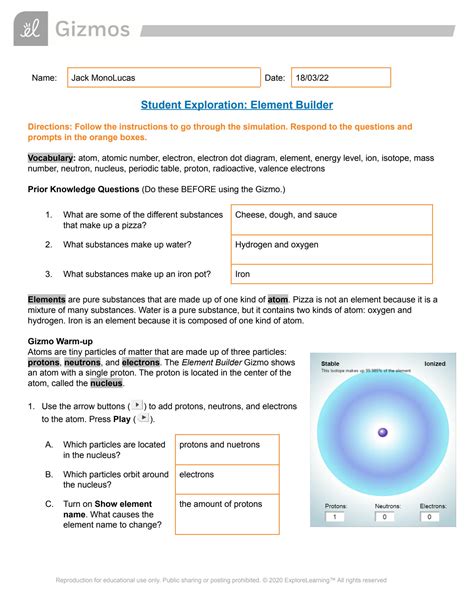 SOLUTION Element Builder Gizmo Answer Sheet Studypool