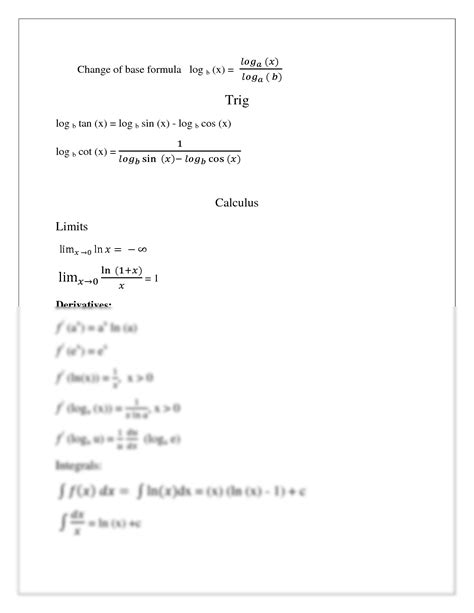 SOLUTION Logarithm cheat sheet Studypool