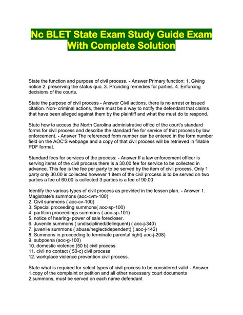 SOLUTION Nc blet state exam study guide exam with complete solution