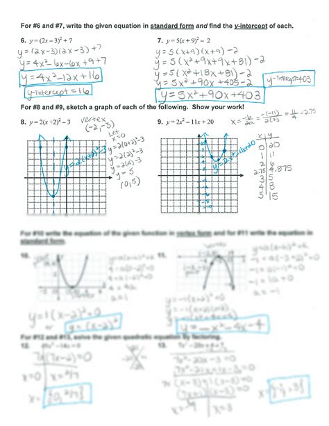 SOLUTION Unit 3 Quadratic Functions and Equations Worksheet Studypool