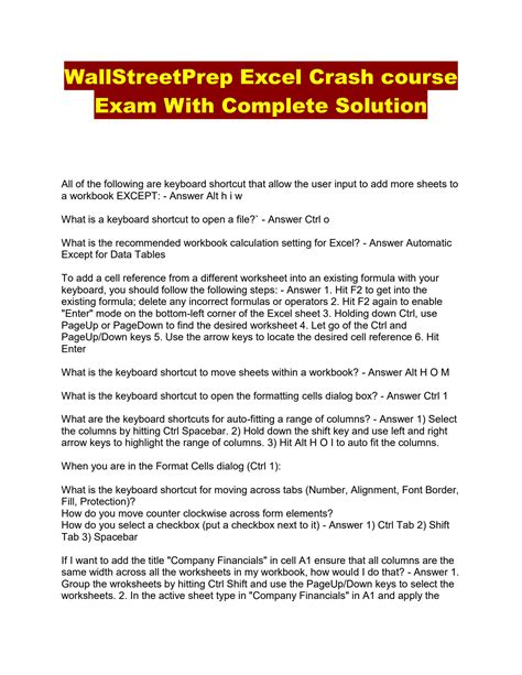 SOLUTION Wallstreetprep excel crash course exam 2023 Studypool