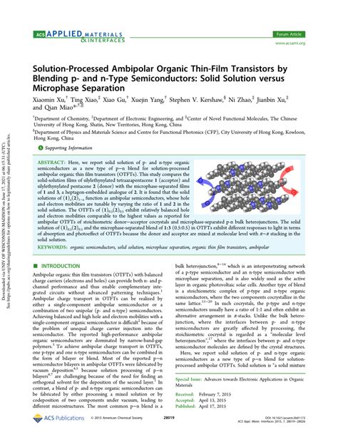 Solution-Processed Ambipolar Thin Film ... - Wiley Online Library - wintechmobiles.com