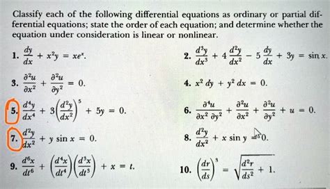 SOLVED 8) Classify the following differential equations in terms of