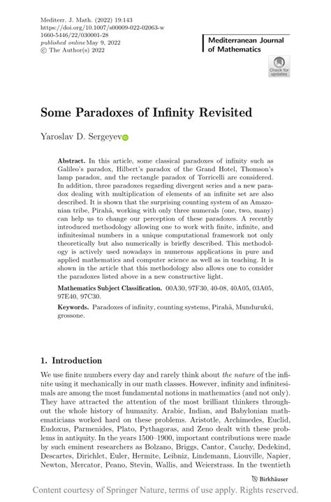 Some Paradoxes of Infinity Revisited - Mediterranean Journal of Mathematics - wintechmobiles.com