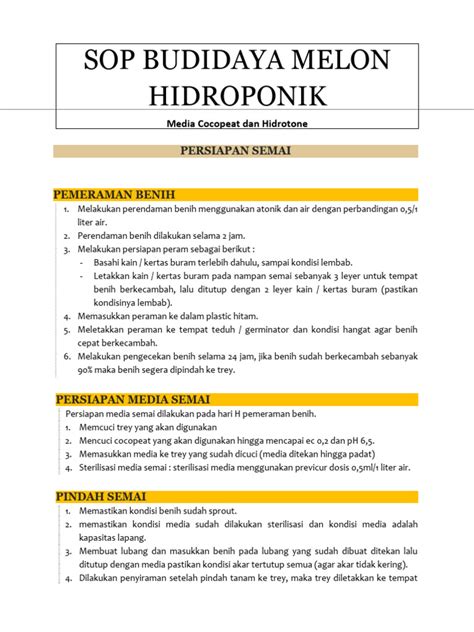 SOP Budidaya Melon Hidroponik | PDF - Scribd - balustradellc