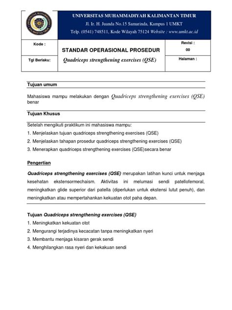 SOP Latihan Penguatan Otot Quadriceps | PDF - Scribd - balustradellc