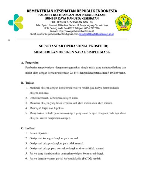 SOP Pemasangan Oksigen Simple Mask (OSCE) - balustradellc
