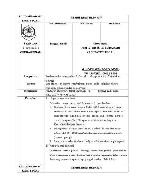 SOP PEMBERIAN HEPARIN Nefrology Ners