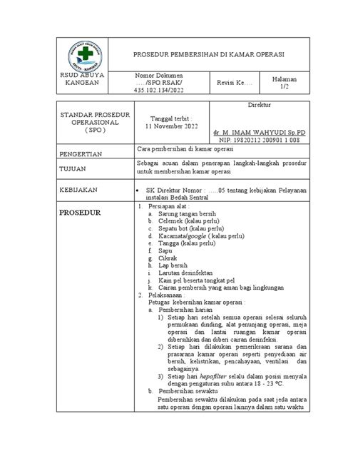 SOP Pembersihan Kamar Operasi | PDF | Sains - raincitystudios.com