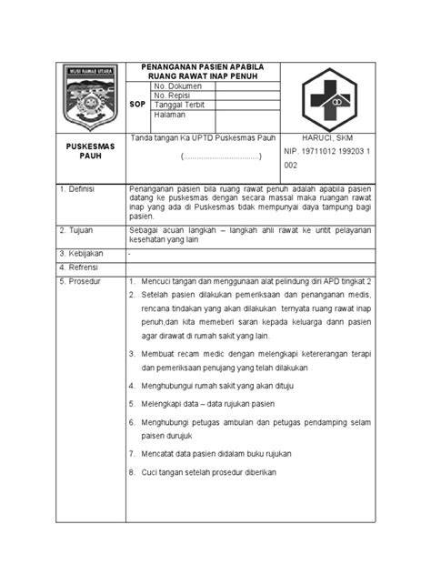 SOP PENANGANAN PASIEN APABILA RUANG RAWAT INAP... - raincitystudios.com