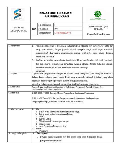 SOP Pengambilan Sampel Air Baku - raincitystudios.com