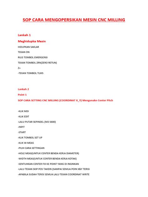 SOP Pengoperasian Mesin CNC Milling | PDF - Scribd - balustradellc