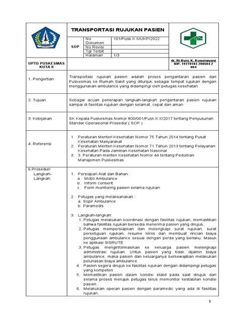 SOP Transportasi Pasien Tanpa Alat Bantu | PDF - Scribd - balustradellc