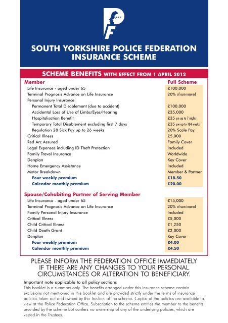 SOUTH YORKSHIRE POLICE FEDERATION INSURANCE SCHEME