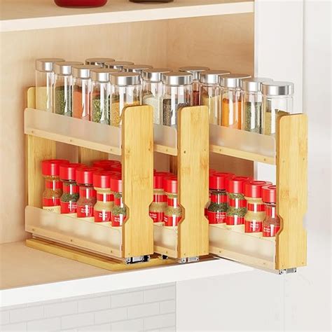 SpaceAid Bamboo Pull Out Spice Rack Organizer for Cabinet - balustradellc