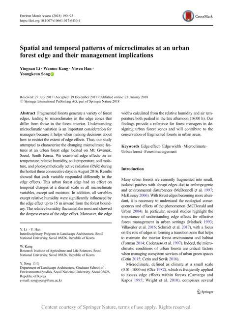 Spatial and temporal patterns of microclimates at an urban forest edge ... - raincitystudios.com