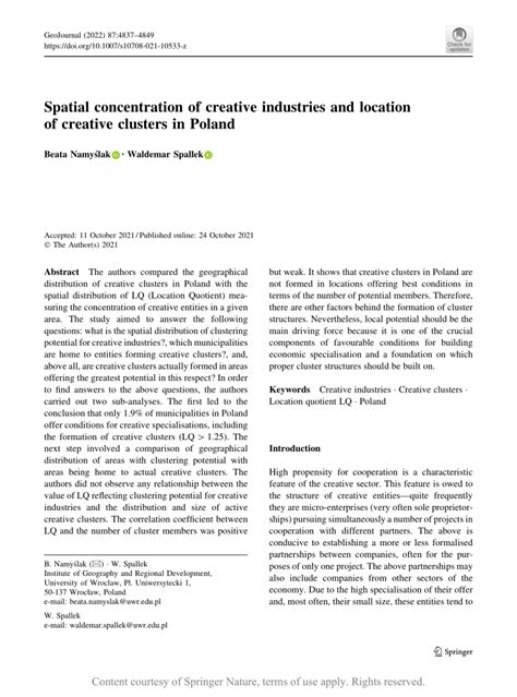 Spatial concentration of creative industries and location of creative ... - wintechmobiles.com