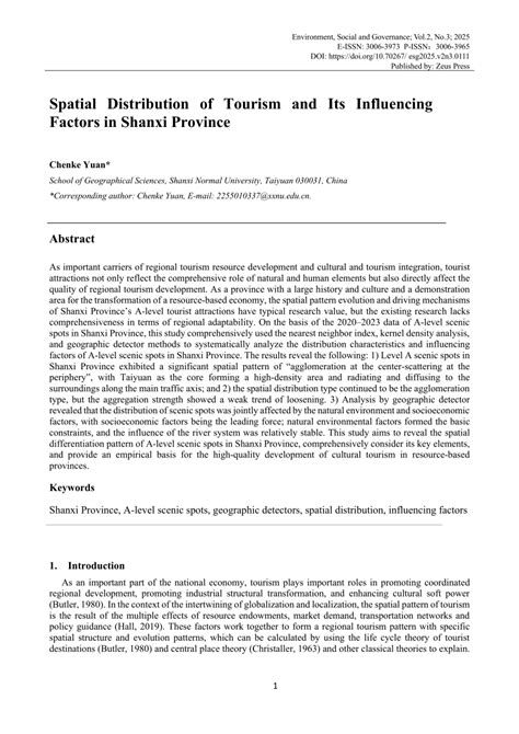 Spatial Distribution of Tourism and Its Influencing Factors in Shanxi ... - wintechmobiles.com