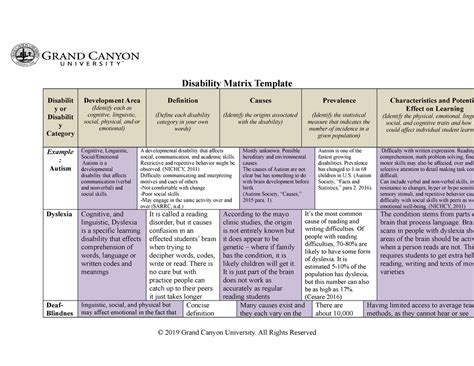 SPD200 Disability Matrix Template Disability Matrix Template