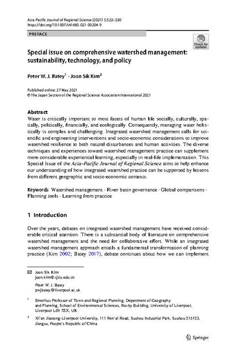 Special issue on comprehensive watershed management ... - Springer - raincitystudios.com