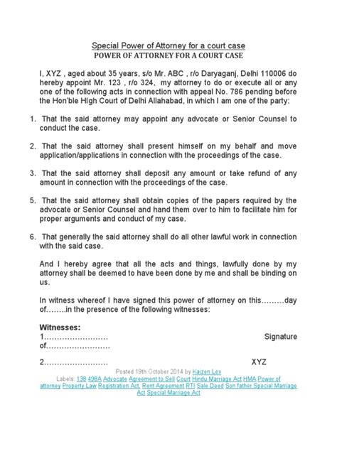 Special power of attorney for a court case - AdvocateKhoj - balustradellc