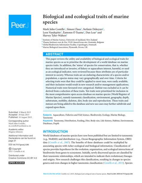 Species' traits and ecological functioning in marine conservation and ... - raincitystudios.com