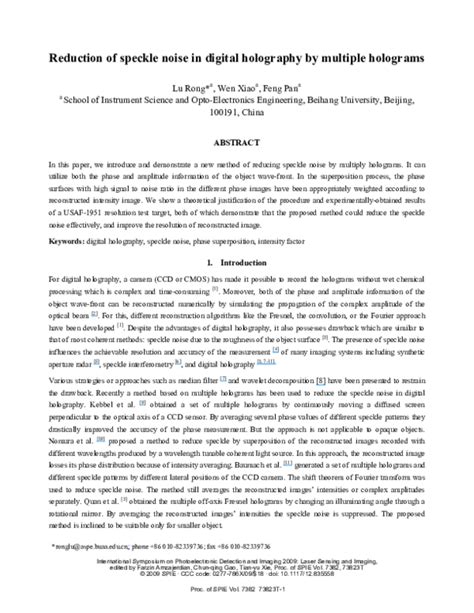 Speckle noise reduction for digital holographic images using Swin ... - balustradellc