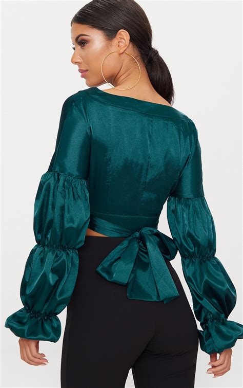 SPEECHLESS Womens Green Elbow Puff Sleeves Back …