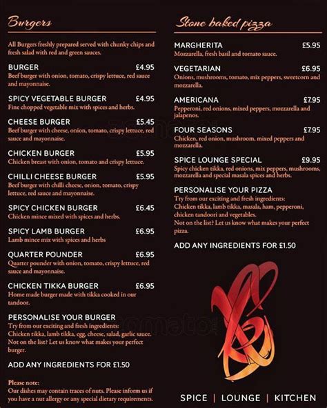 SPICE LOUNGE KITCHEN, Edinburgh - Menu, Prices