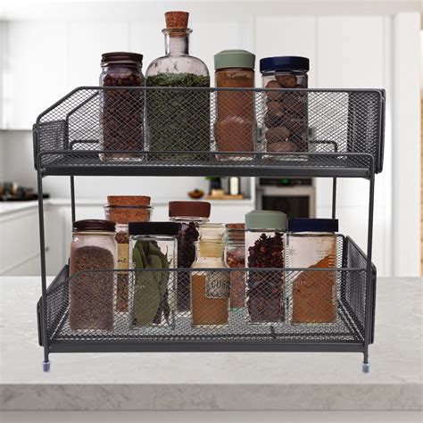 Spice Rack Organizer, 2-Tier Pull Out Seasoning Rack for Kitchen ... - balustradellc