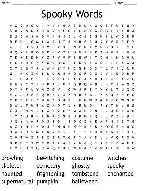 SPOOKY WORDS Word Search WordMint