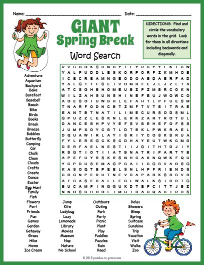 SPRING BREAK Word Search Puzzle Spring Worksheet Activity Spring