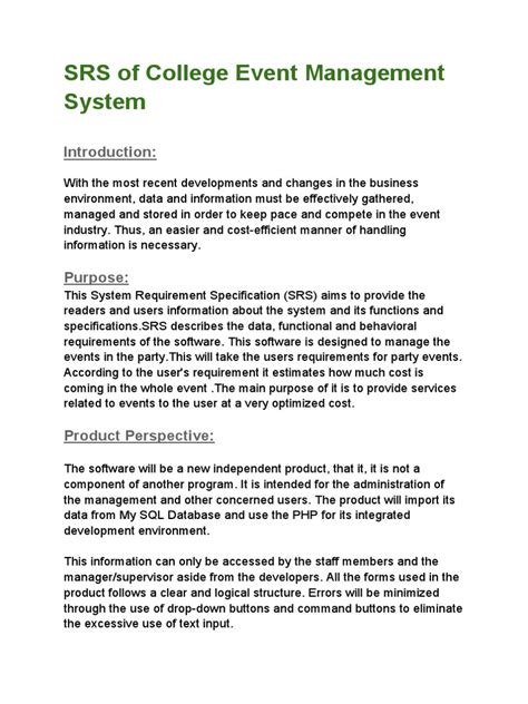 SRS of College Event Management System PDF Databases Operating System
