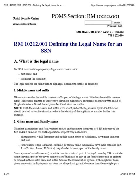 SSA - POMS: RM 10212.001 - Defining the Legal Name for an SSN …