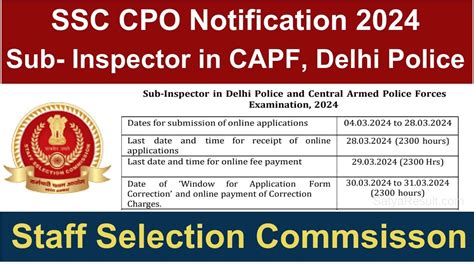 SSC CPO Notification 2022 4301 Sub Inspector Application Form