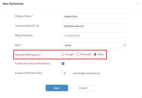 SSO login for technicians using Okta Hexnode Connect
