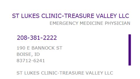 ST LUKES CLINIC - TREASURE VALLEY LLC; NPI #1326336058 - NPIdb.org