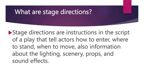STAGE DIRECTION | English meaning - Cambridge Dictionary - muktibox.com