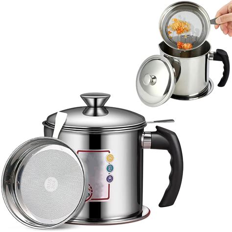 Stainless Steel Kitchen Oil Filter Kettle with Strainer, Pot Fat ... - raincitystudios.com