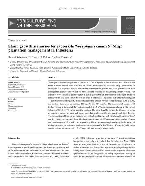 Stand growth scenarios for jabon (Anthocephalus cadamba Miq ... - raincitystudios.com