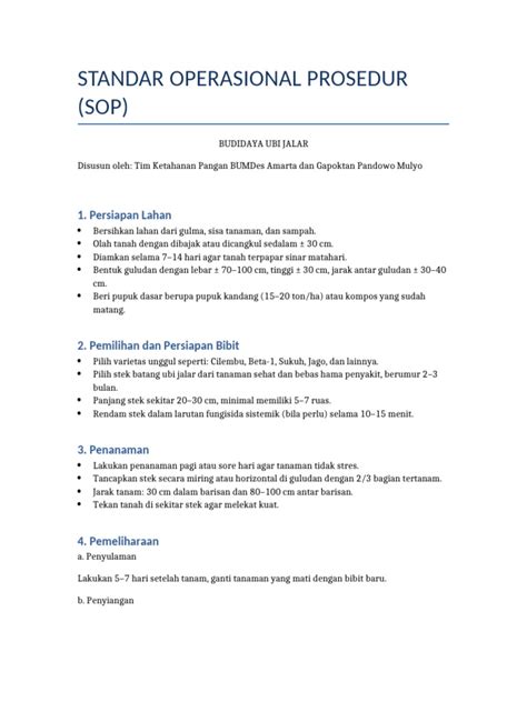Standar Operasional Prosedur (SOP): Budidaya Ubi Jalar - balustradellc