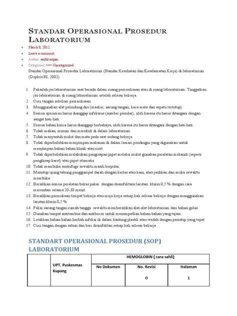 STANDAR OPERASIONAL PROSEDUR (SOP) LABORATORIUM … - raincitystudios.com