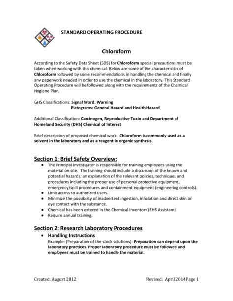 STANDARD OPERATING PROCEDURE Chloroform
